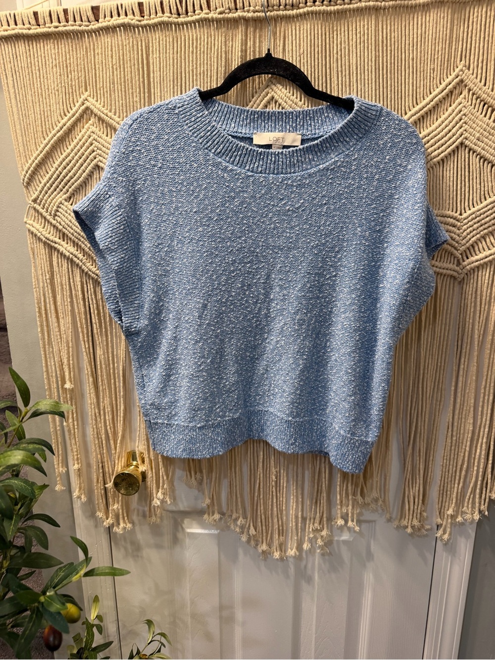 LOFT Sky Blue Short Sleeve Knit Pullover
